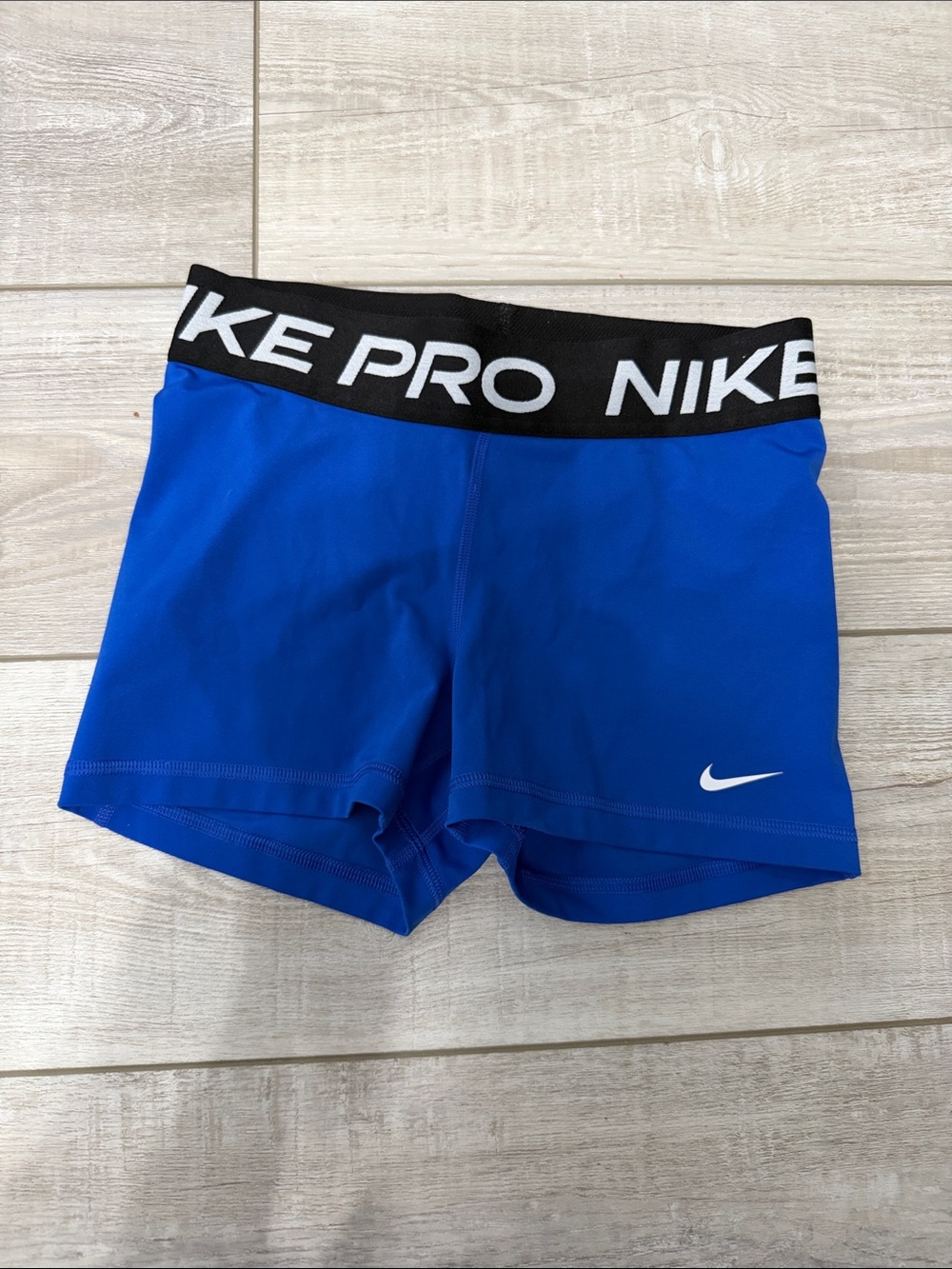Nike Pro Women's 3” Blue Athletic Shorts with Black Waistband
